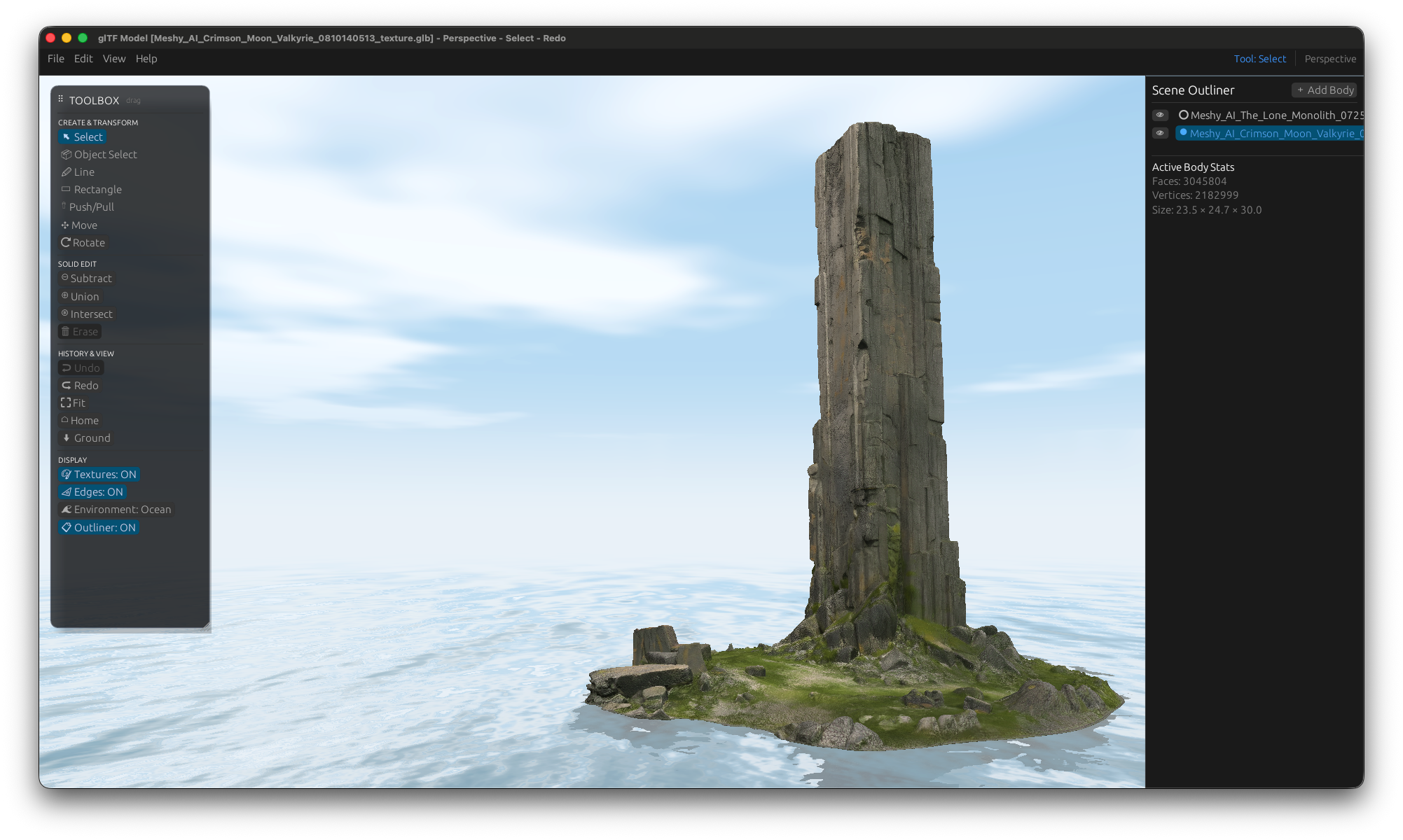 glTF model with more than 2 million vertices in the Mocca Studio viewport